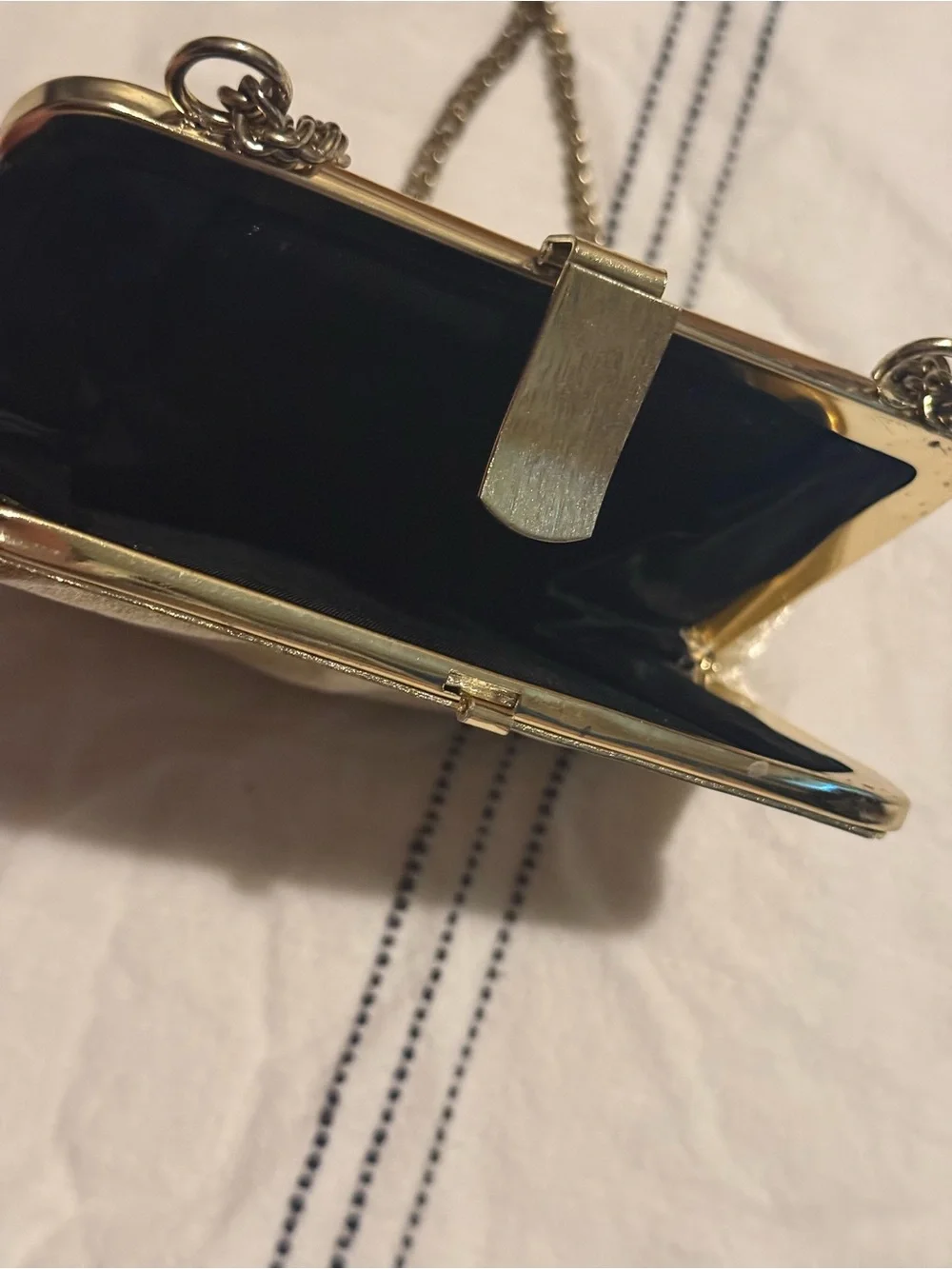 Vintage 1960s Gold Lamé Evening Bag Metallic Chain Frame Purse